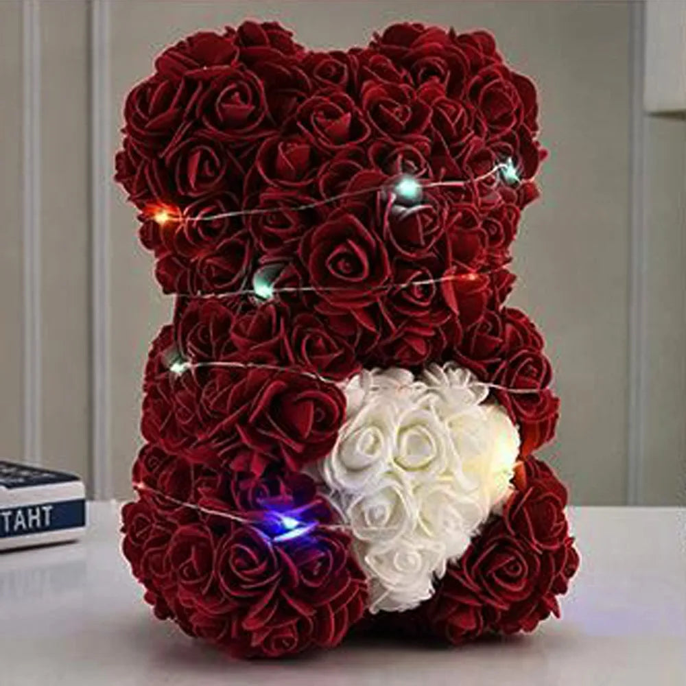 25cm Artificial Teddy Rose with LED Strip Romantic Valentines Day Gift Flower Bear Multicolors Girlfriend Women Anniversary Bear