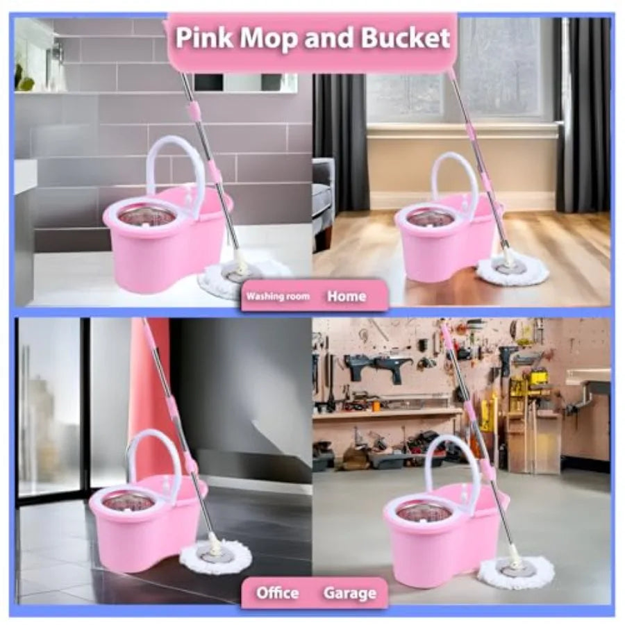 Cute Pink Mop and Bucket Set with 3 Extra Refills Pink