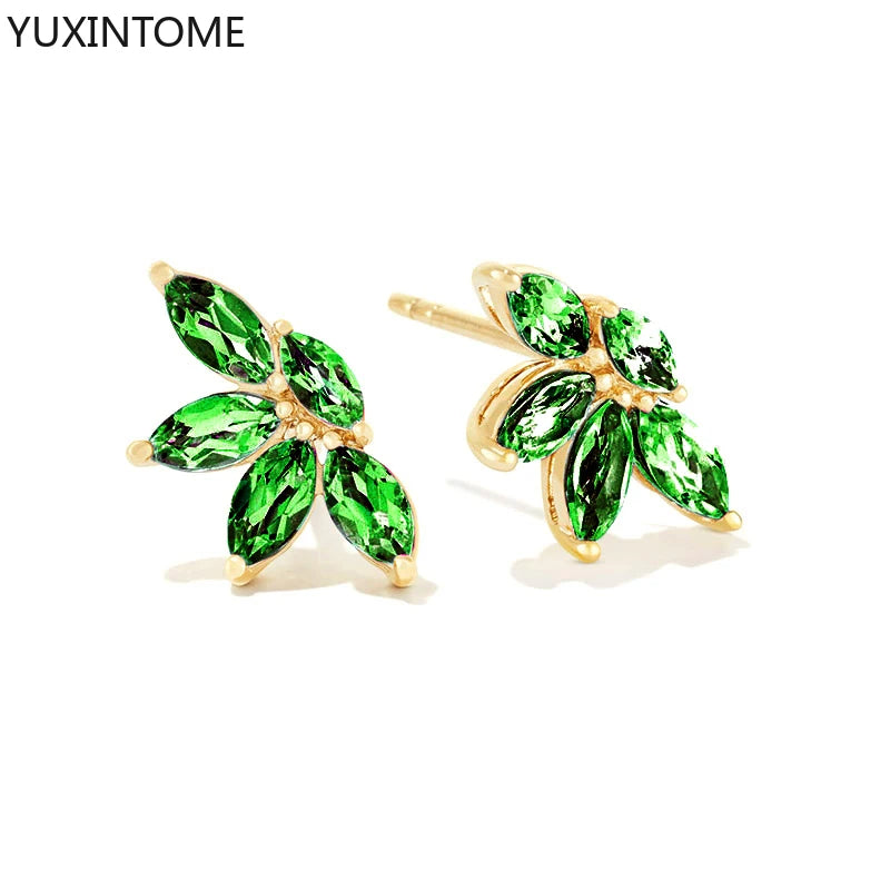 925 Sterling Silver Ear Needle Green Zircon Stud Earrings for Women Luxury Long Chain Geometric Gold Earrings Fashion Jewelry