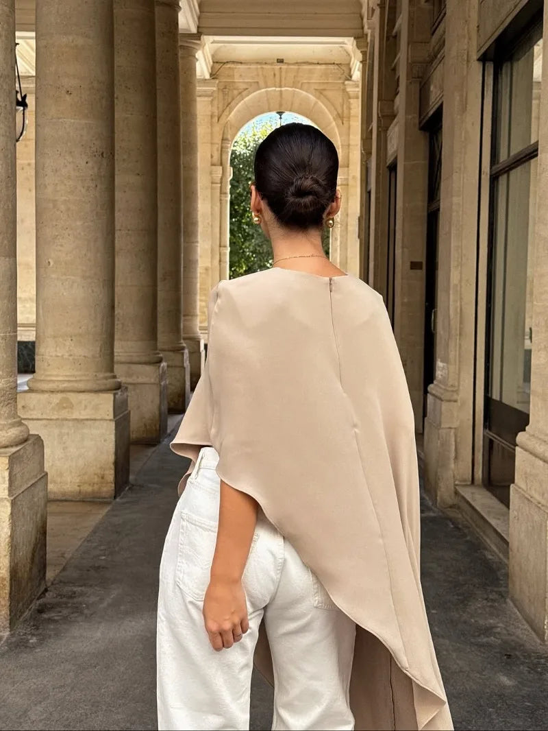 Trendix White Asymmetrical Cover Up For Women Fashion Ruffle Hem Loose Short Sleeve Shirts Casual Elegant Commuting Pullover Top