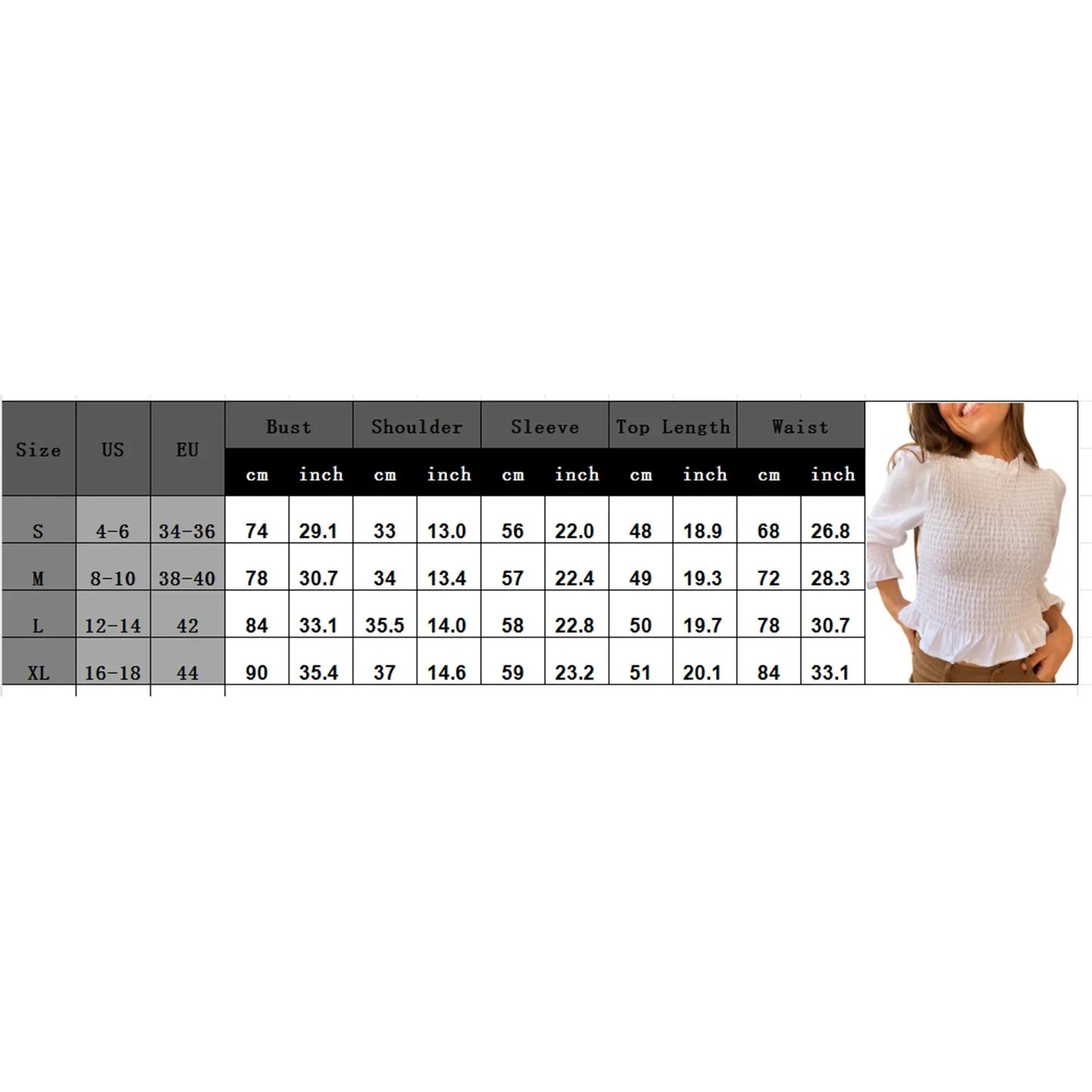 Women Fashionable Casual Round Neck Smocked Bubble 3/4 Sleeve Tops Summer Fall Plaid Print Ruffled T-shirts