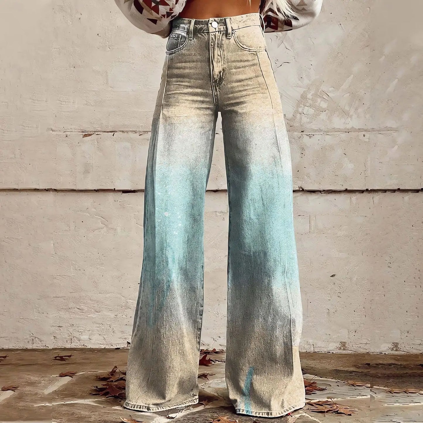 Retro Vintage Boho 1970s Pants Wide Legged Pants Hippie Disco High Waist Floral Faux Jeans Style Women's Festival Retro Pants