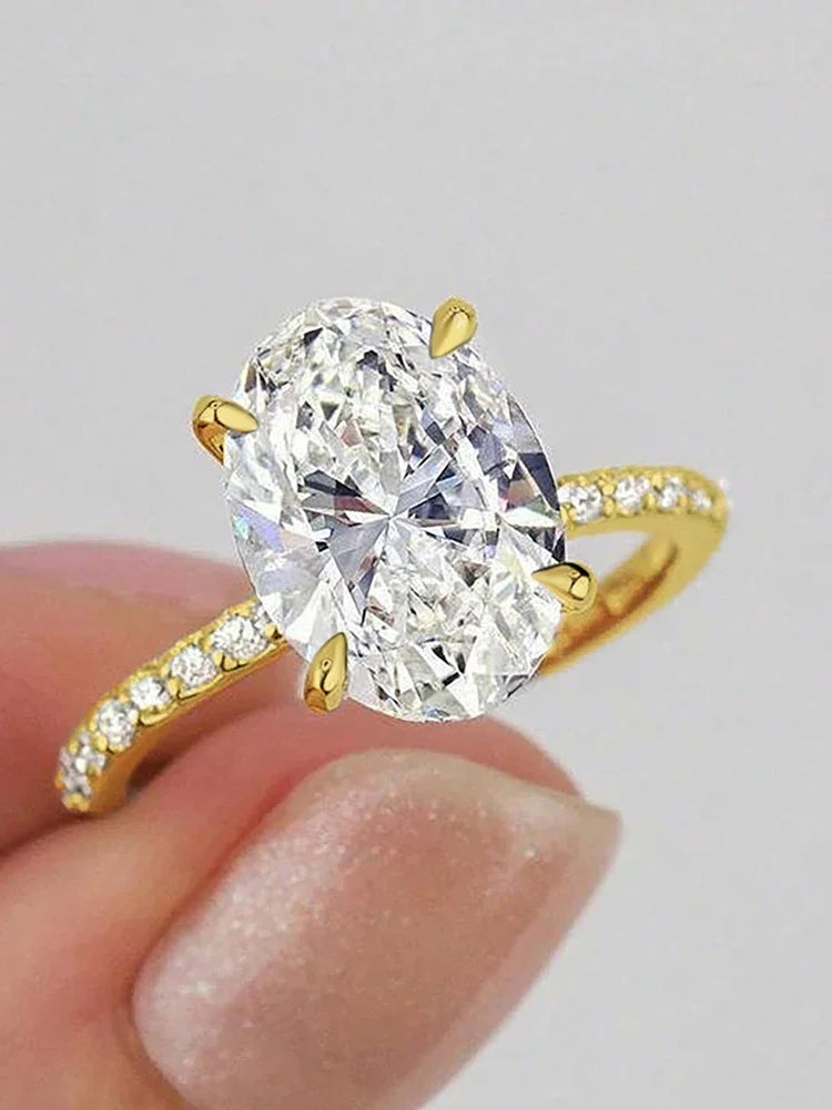 925 Sterling Silver Elliptical Horse Eye Fashionable Zircon Ring For Women Engagement Wedding Luxury High Quality Fine Jewelry