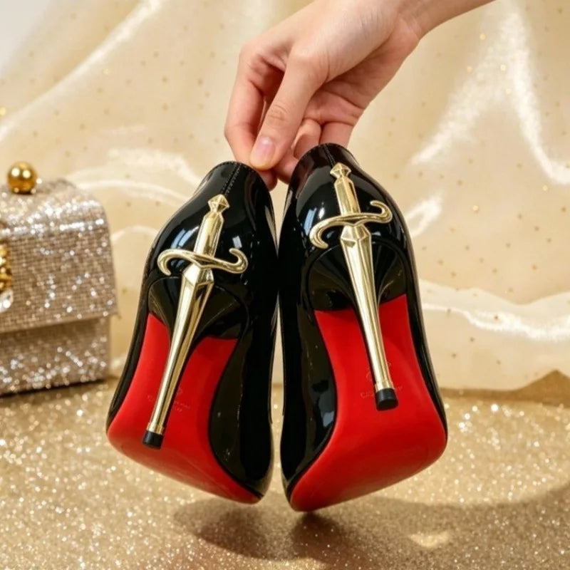 New Red Sole High Heels Women's Thin Heel Pointed Toe Metal Sword Sexy