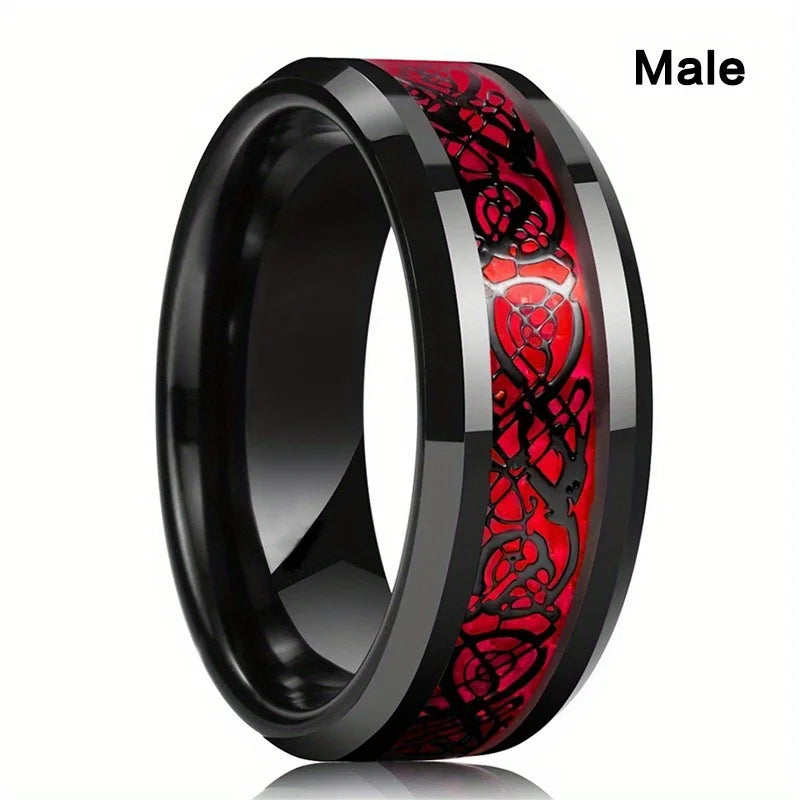 Silvery Couple Rings Stainless Steel Inlaid with Red Artificial Gemstones Rings Couples Newlyweds Halloween Rings