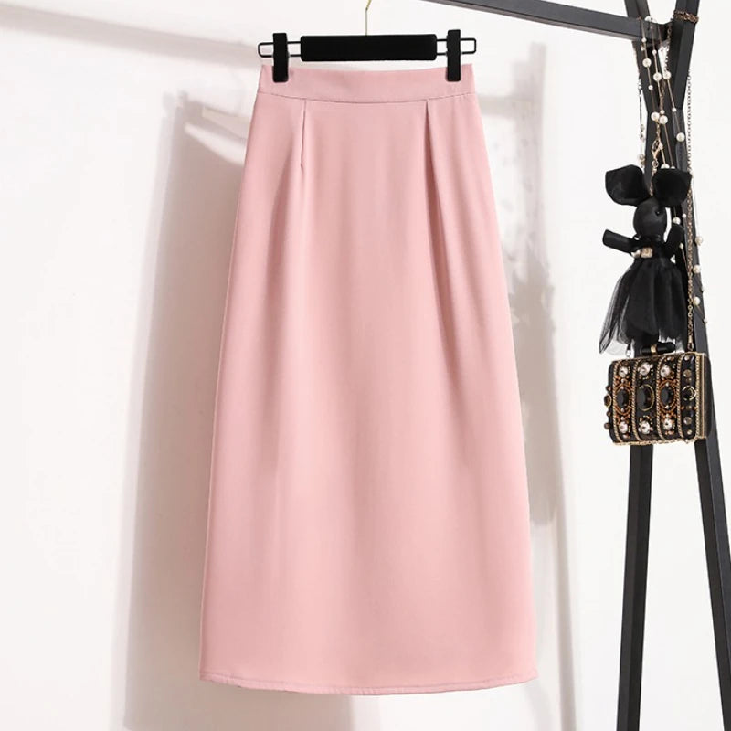 2026 High Waisted Mid Length A-line Long Skirt Split Wrap Body Skirt Summer Female Fashionable Versatile Solid color Skirts