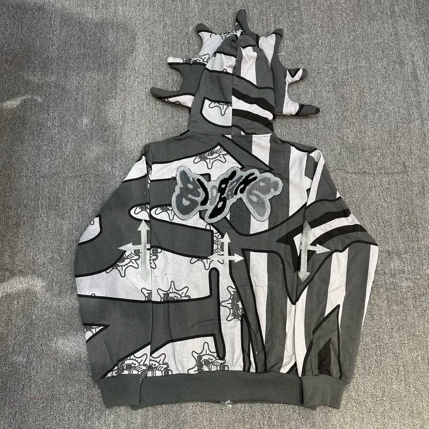 Mens Glo Gang Zip Hoodie Streetwear Cartoon Graffiti Design Soft Cotton Casual Fashion Sweatshirt