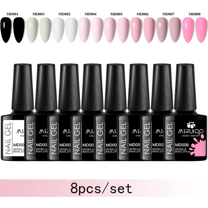 MSRUIOO 8pc Gel Nail Polish Kits Summer Colorful Semi Permanent UV LED Gel Polish Set Glitter Nail Art Varnish Design Manicure