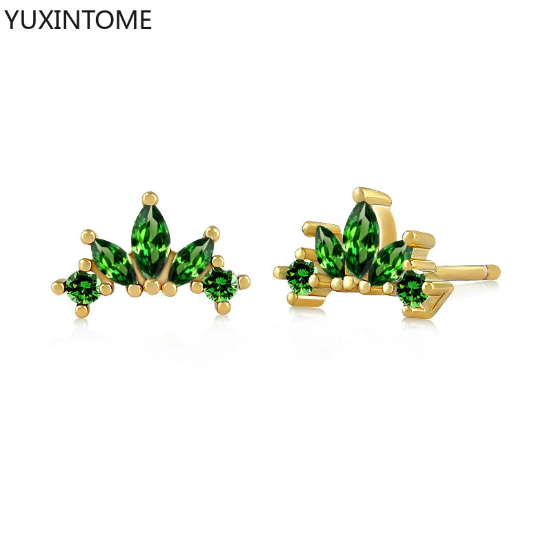925 Sterling Silver Ear Needle Green Zircon Stud Earrings for Women Luxury Long Chain Geometric Gold Earrings Fashion Jewelry