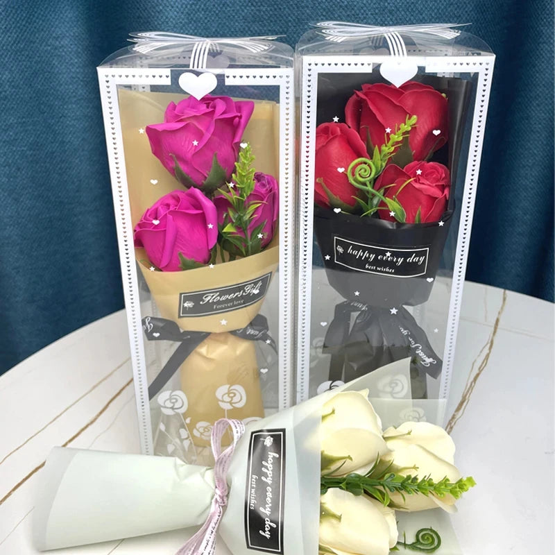 3 Heads Artificial Rose Bouquet Hand Holding Pink Flowers Valentine's Day Gift Wedding Bride Decoration Artificial Flowers