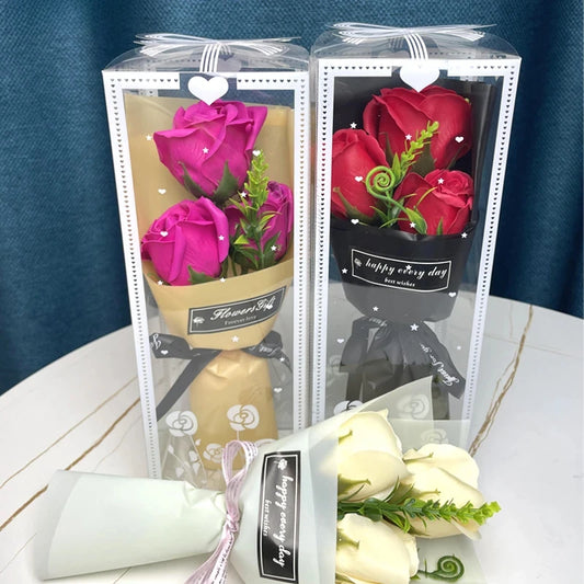 3 Heads Artificial Rose Bouquet Hand Holding Pink Flowers Valentine's Day Gift Wedding Bride Decoration Artificial Flowers