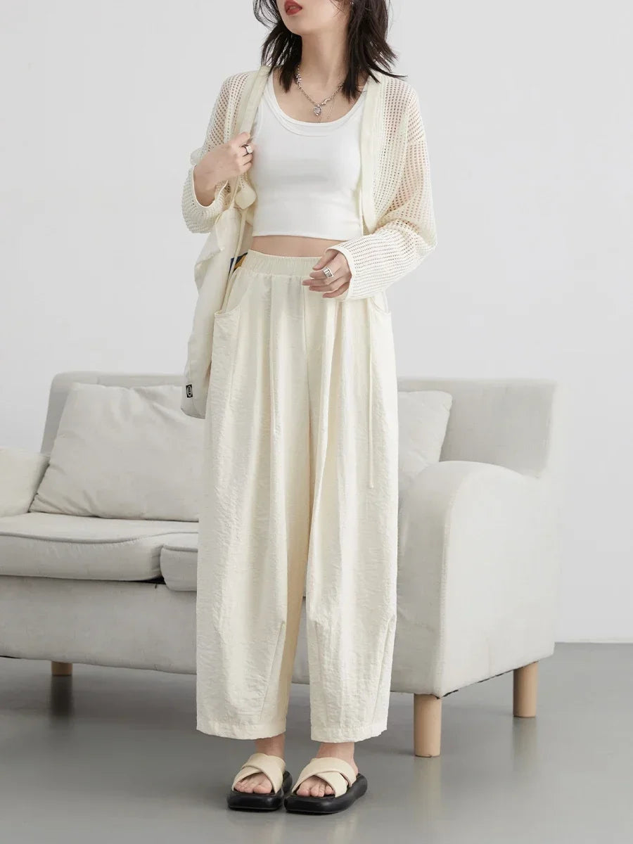 CHIC VEN Women Pants Casual High Waisted Wide Leg Trousers Korean Solid Pleated Streertwear Female Clothing Summer New 2025