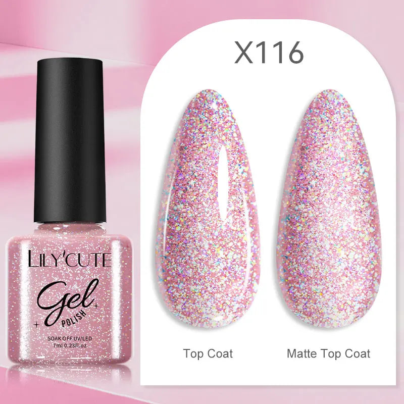 LILYCUTE 7ml Neon Reflective Nail Gel Polish Dark Flash Glitter Effect Fluorescent Gel Soak Off UV Gel Summer Nail Art Varnish