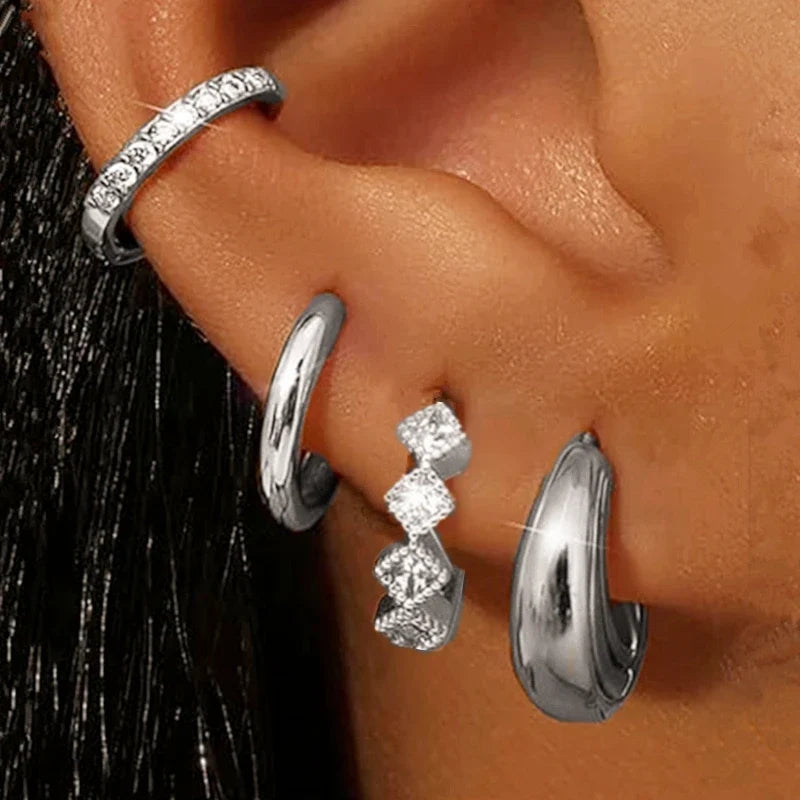 Huggie Hoop Earrings Set for Women | Crystal Zircon Tragus Cartilage Piercing Jewelry