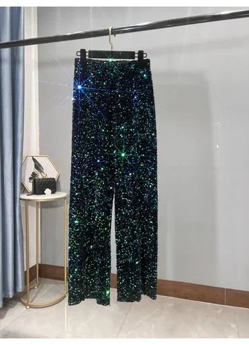 Korean Sequins Autumn And Winter Wide-leg Pants Lengthened And Thickened Drapey Mopping Pants Shiny Casual Straight-leg Pants