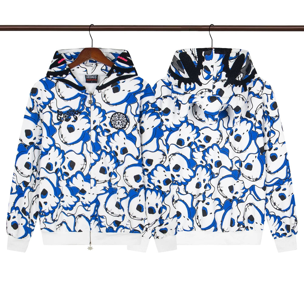 Glo Gang Eroded Glo Thermal embroidery printing Hoodie Men Women High Quality Oversized black full zip Hooded