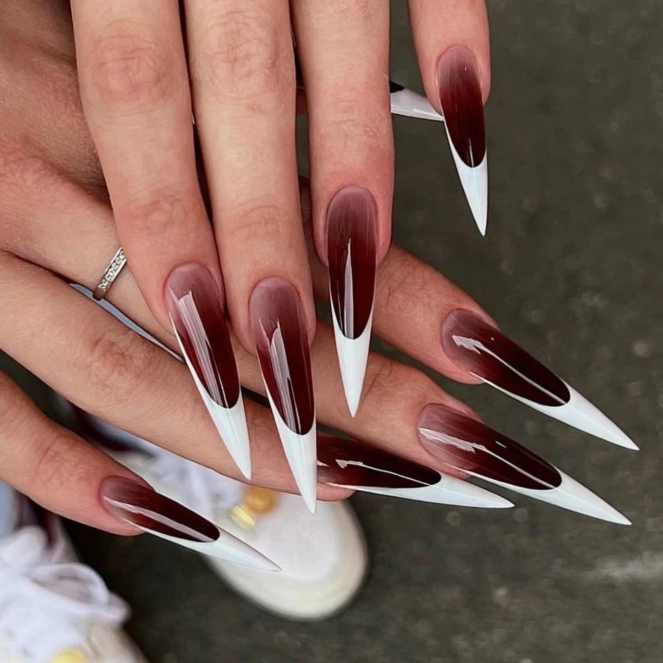 Black Halloween Nails Press on Stiletto Fake Nails Spider Web Designs Long Coffin Ballerina Wearable False Nail for Women 24Pcs