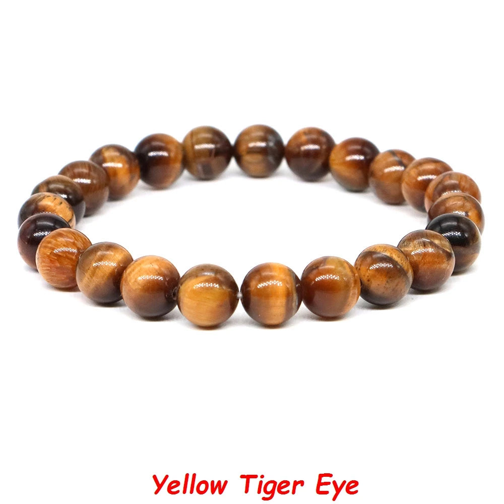 Natural Stone Bracelet Healing Crystal Amethyst Quartz Agate Round Loose Bead Elastic Stretch Bangle For Women Men Jewelry Gifts