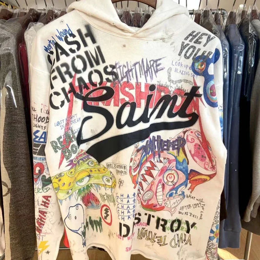 Saint Graffiti Loose Hoodie High Street Women's Men's Casual Full Print Hoody Sweatshirts Haikyuu