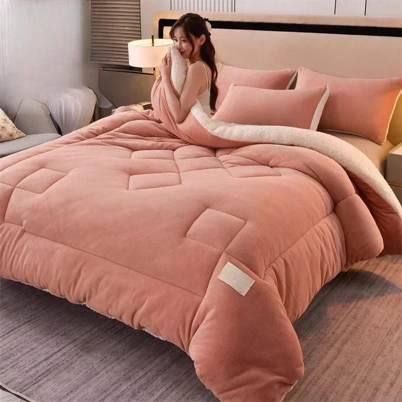 Double Sided Milk Velvet Winter Quilt Thick Lamb Wool keep warm for Student Dormitories Duvet Adult Double Solid Color Quilts