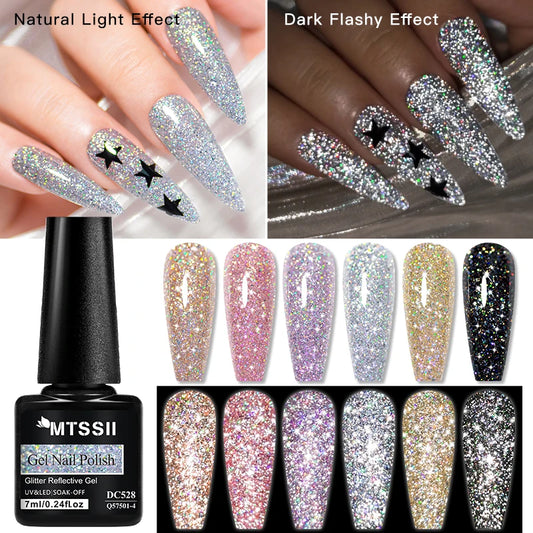 7ml Glitter Reflective Gel Nail Polish Sparkling Soak Off UV LED Gold Silver Black Pink Gel Polish Starter Kit For Home Salon