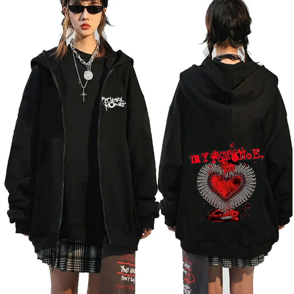 My Romantic Band (MCR) Reaper Zipper Hoodie Black Parade Punk Emotion Rock Zipper Hoodie Men's Fashion Retro Hip Hop Hoodie