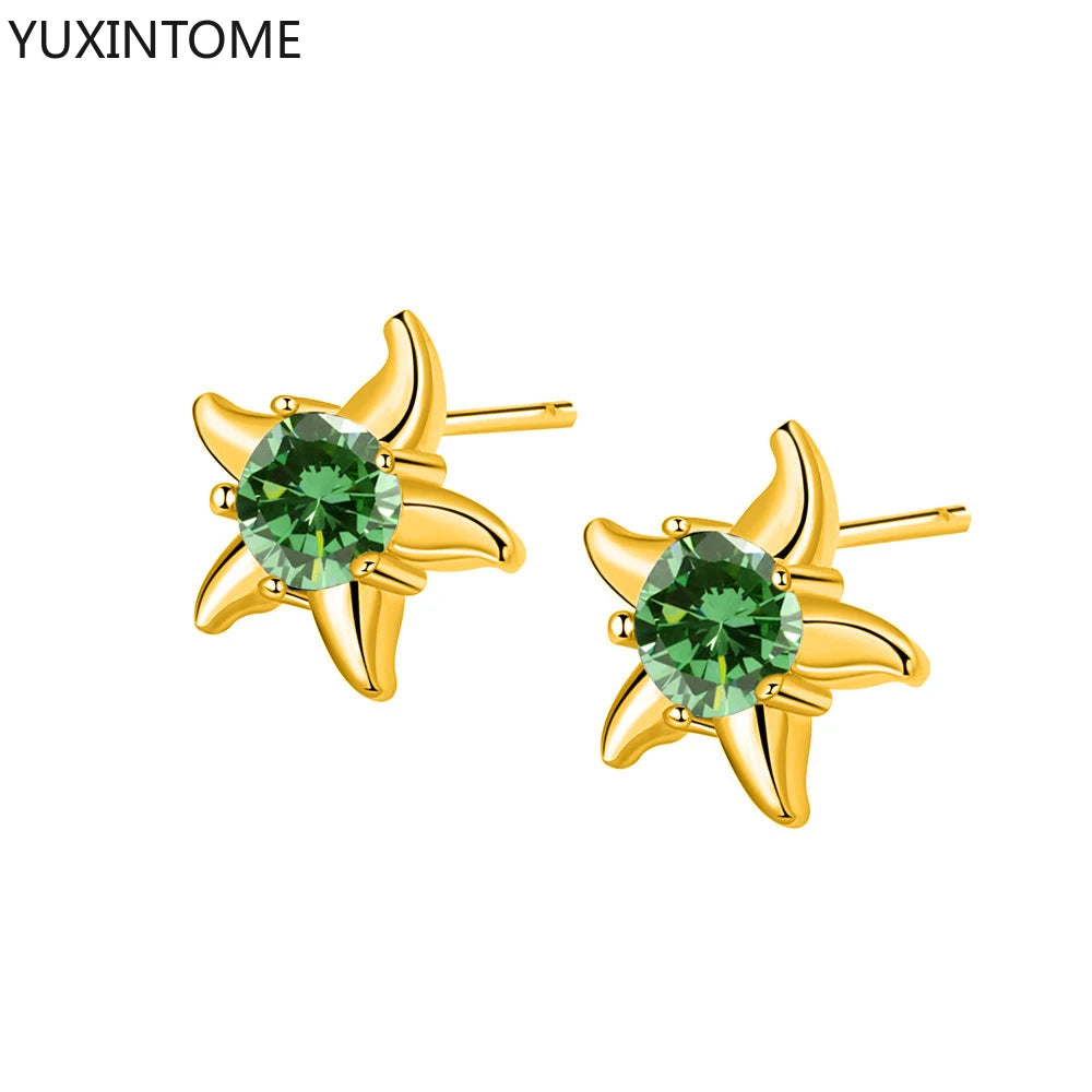925 Sterling Silver Ear Needle Green Zircon Stud Earrings for Women Luxury Long Chain Geometric Gold Earrings Fashion Jewelry