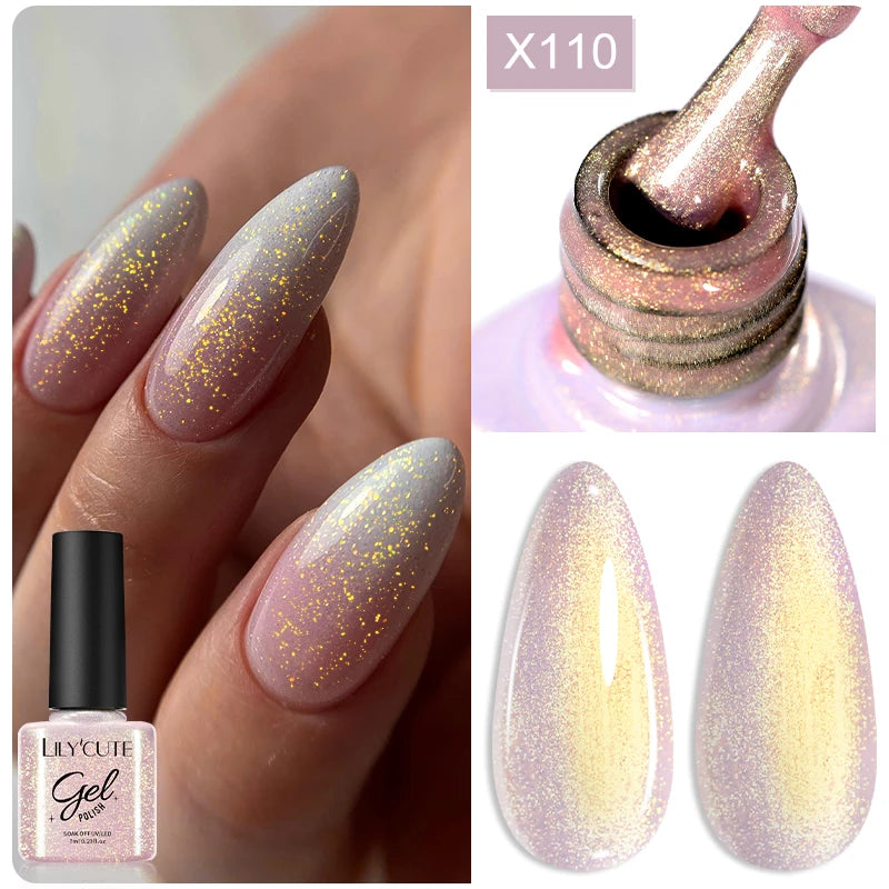 LILYCUTE 7ml Neon Reflective Nail Gel Polish Dark Flash Glitter Effect Fluorescent Gel Soak Off UV Gel Summer Nail Art Varnish