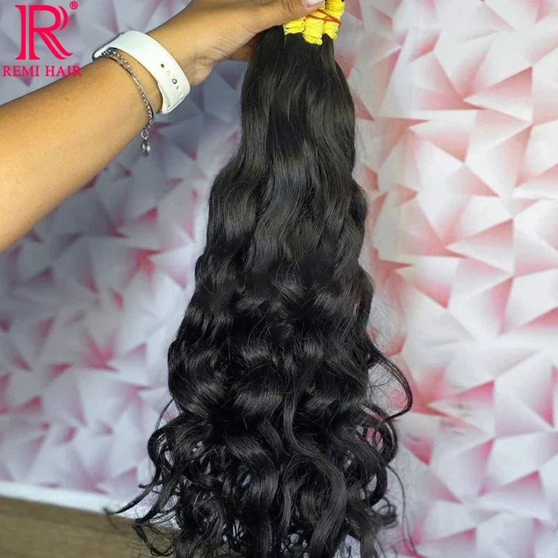 Human Hair Bulk No Weft Hair Extensions 100% Real Human Hair Braiding Natural Black Wavy Indian Hair Original Hair Weaving