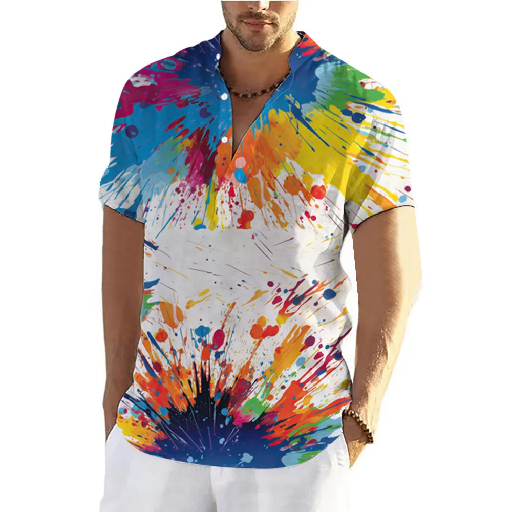 Graffiti 3D Print Henley Shirts Men's Fashion