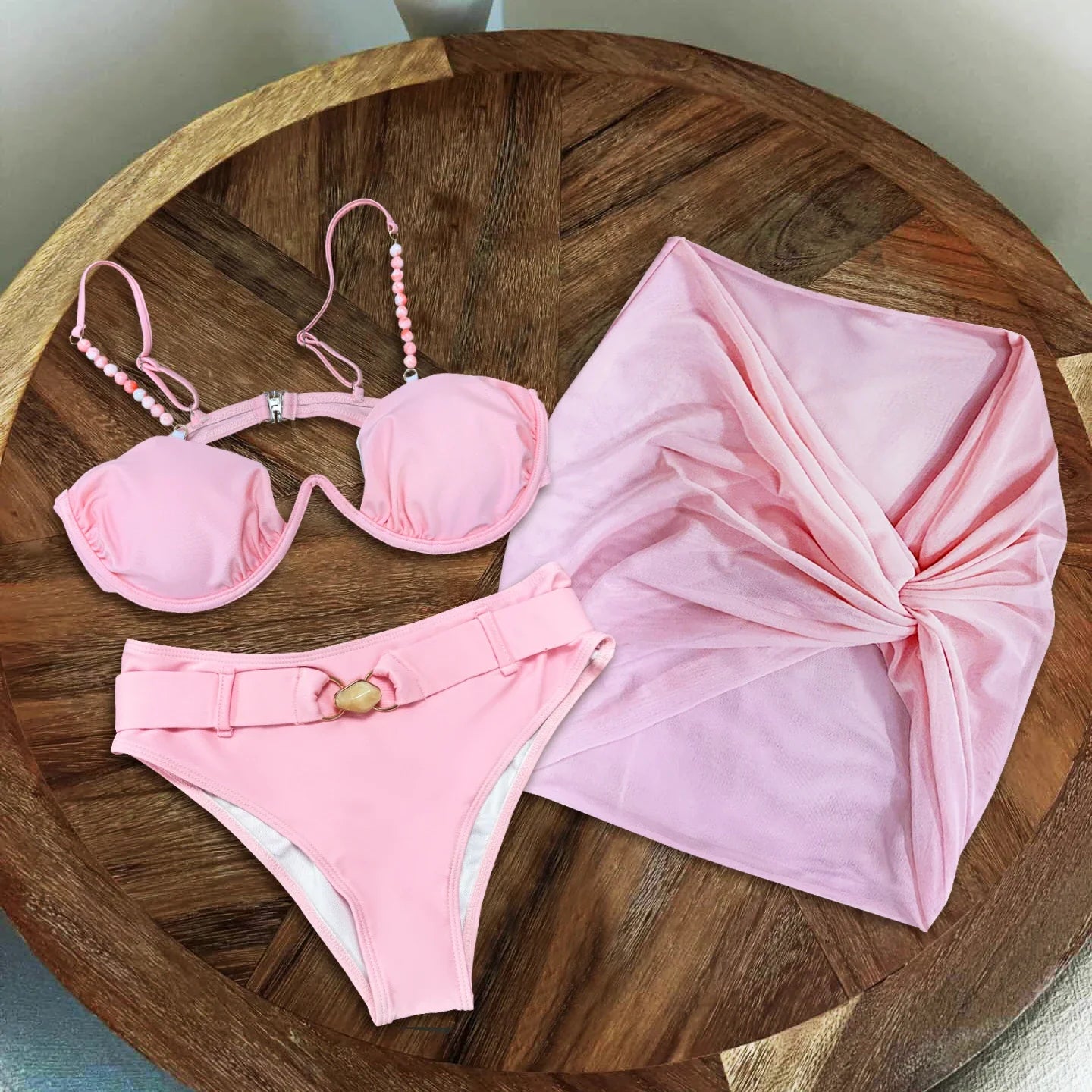 Beads Bikini 2025 Sexy Women Swimsuit Female Swimwear Micro Bikini Set Bandeau Swimming Suit Beachwear Pink Brazilian Biquini