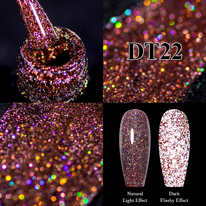 MEET ACROSS 7ml Reflective Glitter Gel Nail Polish Glitter Reflective Effect Semi Permanent UV LED Nail Art Gel Varnish Manicure
