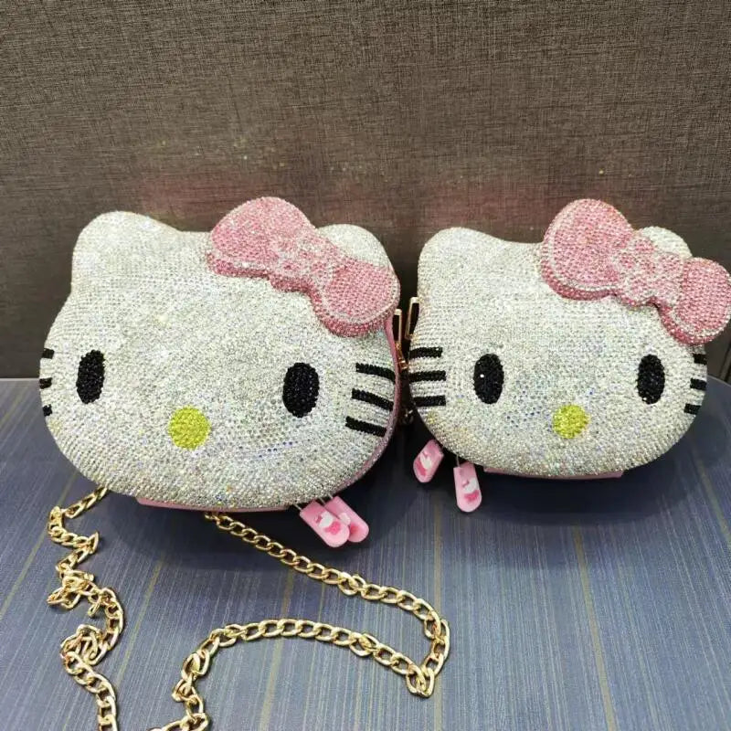 Hello Kittys Girls Cosmetic Case New Girl Cartoon Diamond Bag Cute Fashion Handbag Anime Figure Kawaii Fashion Bags for Woman