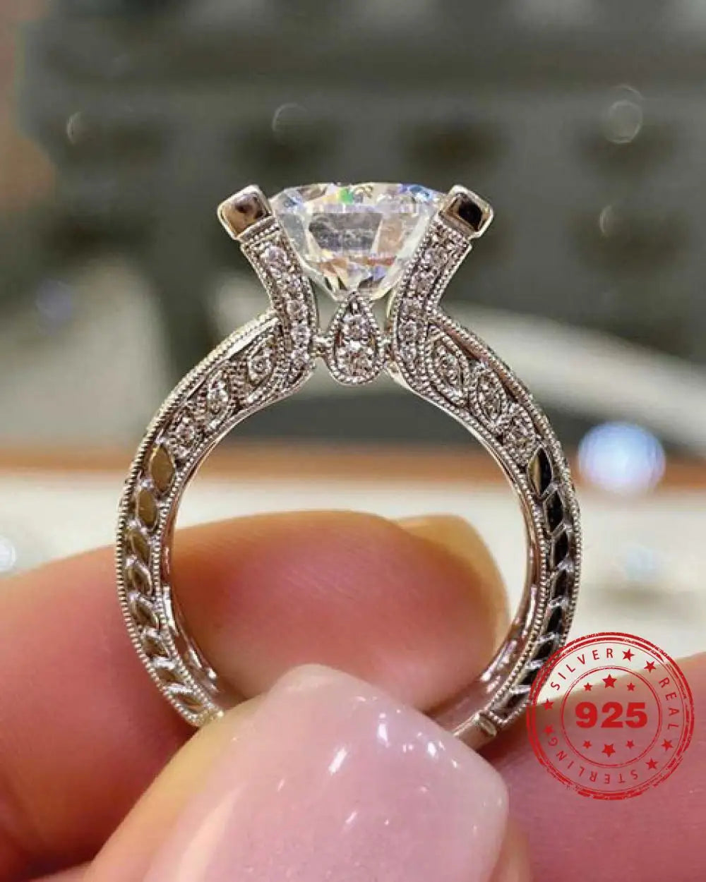 HOYON Sterling Silver 925 Jewelry Natural Moissanite style Ring Cushion Zirconia Anillos Tension Setting Square Gemstone Ring