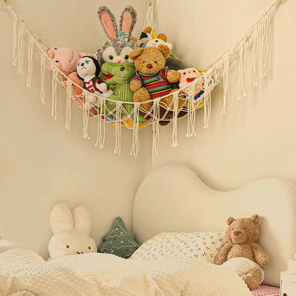 Cotton Toy Hammocks Wall Corner Hanging Storage Net Organizer Woven Kids Stuffed Mesh Hammock Baby Animal Rope Hammock Bag