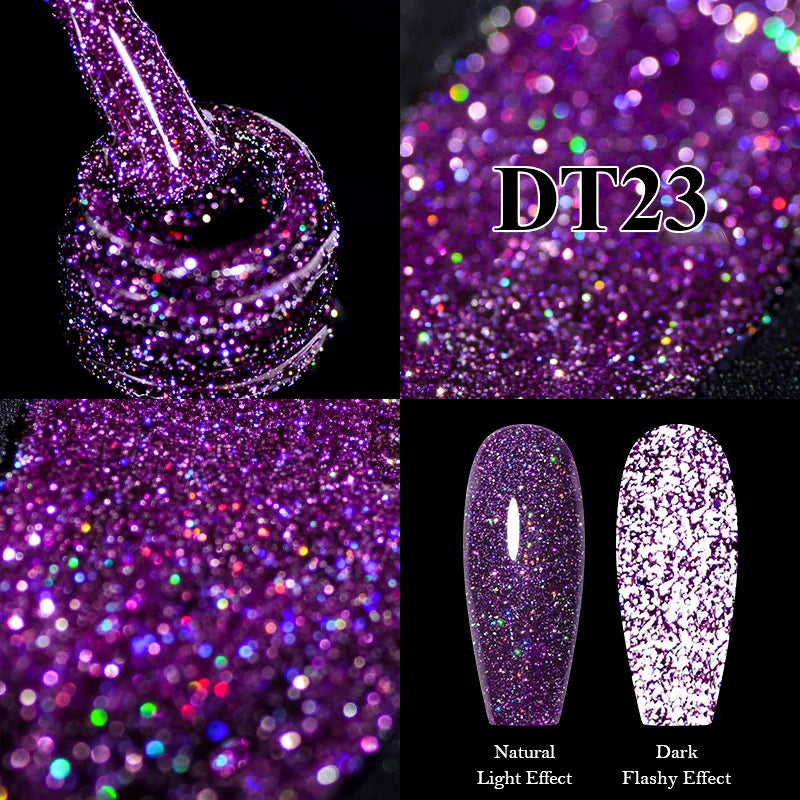 MEET ACROSS 7ml Reflective Glitter Gel Nail Polish Glitter Reflective Effect Semi Permanent UV LED Nail Art Gel Varnish Manicure
