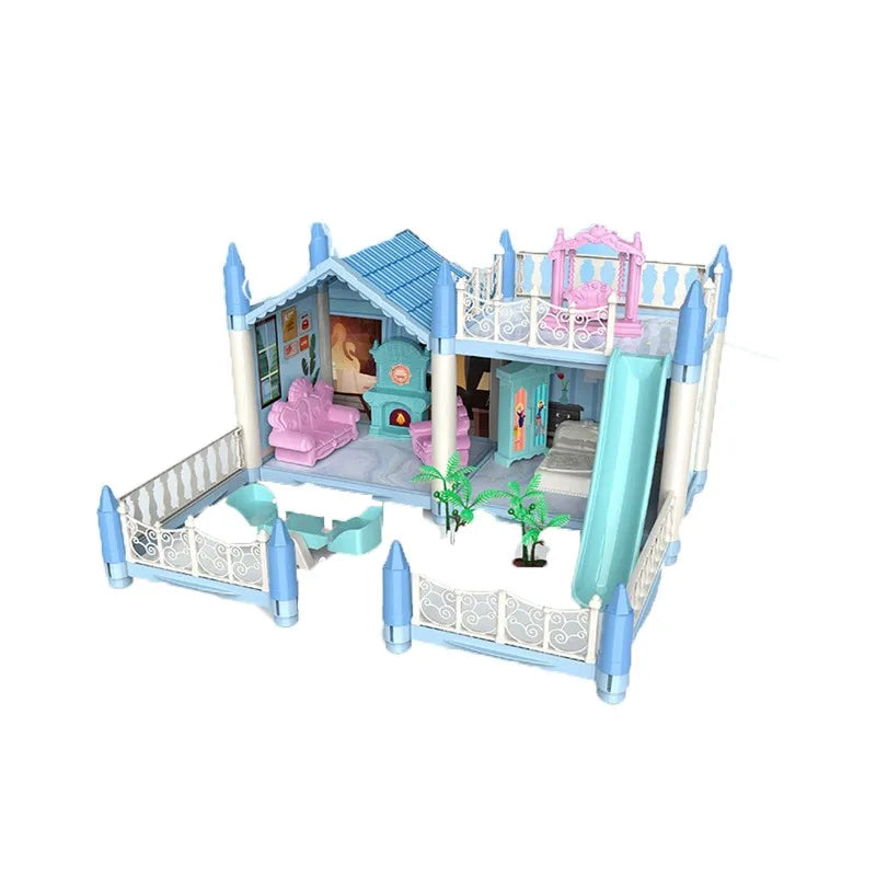 Dream Princess Castle Villa DIY 3D Assembled Doll House Set Toys With LED Ligh Furniture Puzzle Toys for Girls Birthday Gifts