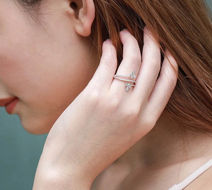 Fashion Double Butterfly Ring for Women 925 Sterling Silver Clear Zircon Diamond Wedding Engagement Ring Gift Jewelry Wholesale