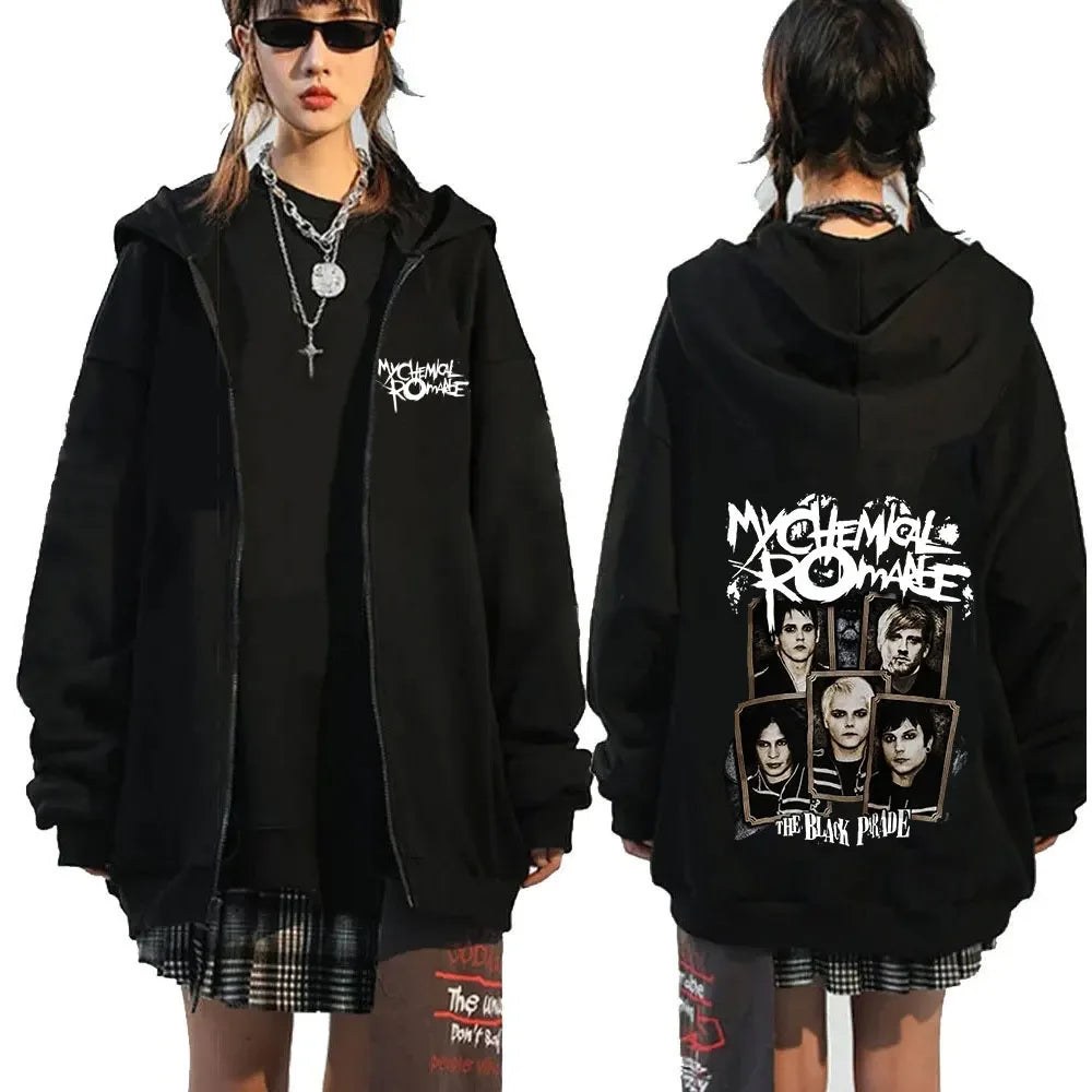 My Romantic Band (MCR) Reaper Zipper Hoodie Black Parade Punk Emotion Rock Zipper Hoodie Men's Fashion Retro Hip Hop Hoodie