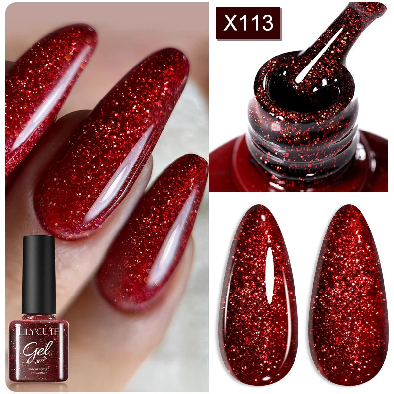 LILYCUTE 7ml Neon Reflective Nail Gel Polish Dark Flash Glitter Effect Fluorescent Gel Soak Off UV Gel Summer Nail Art Varnish