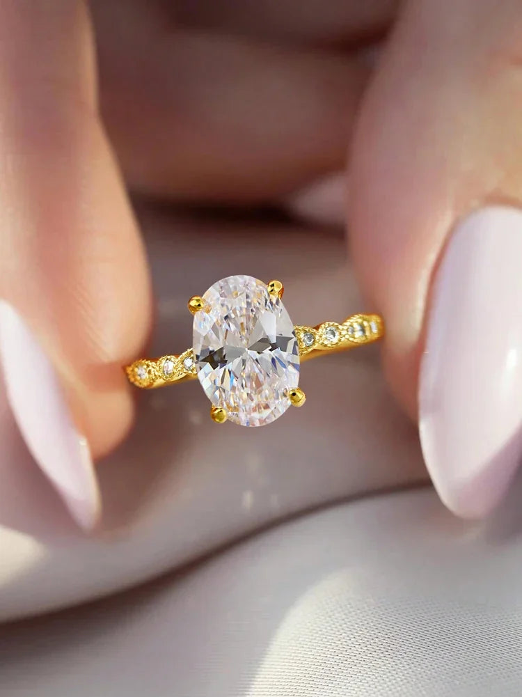 925 Sterling Silver Elliptical Horse Eye Fashionable Zircon Ring For Women Engagement Wedding Luxury High Quality Fine Jewelry