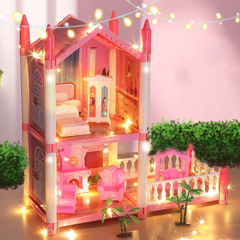 Dream Princess Castle Villa DIY 3D Assembled Doll House Set Toys With LED Ligh Furniture Puzzle Toys for Girls Birthday Gifts