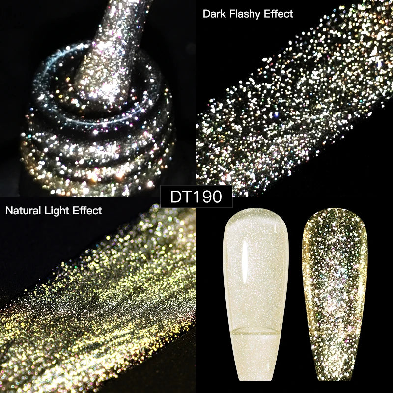 MEET ACROSS 7ml Reflective Glitter Gel Nail Polish Glitter Reflective Effect Semi Permanent UV LED Nail Art Gel Varnish Manicure