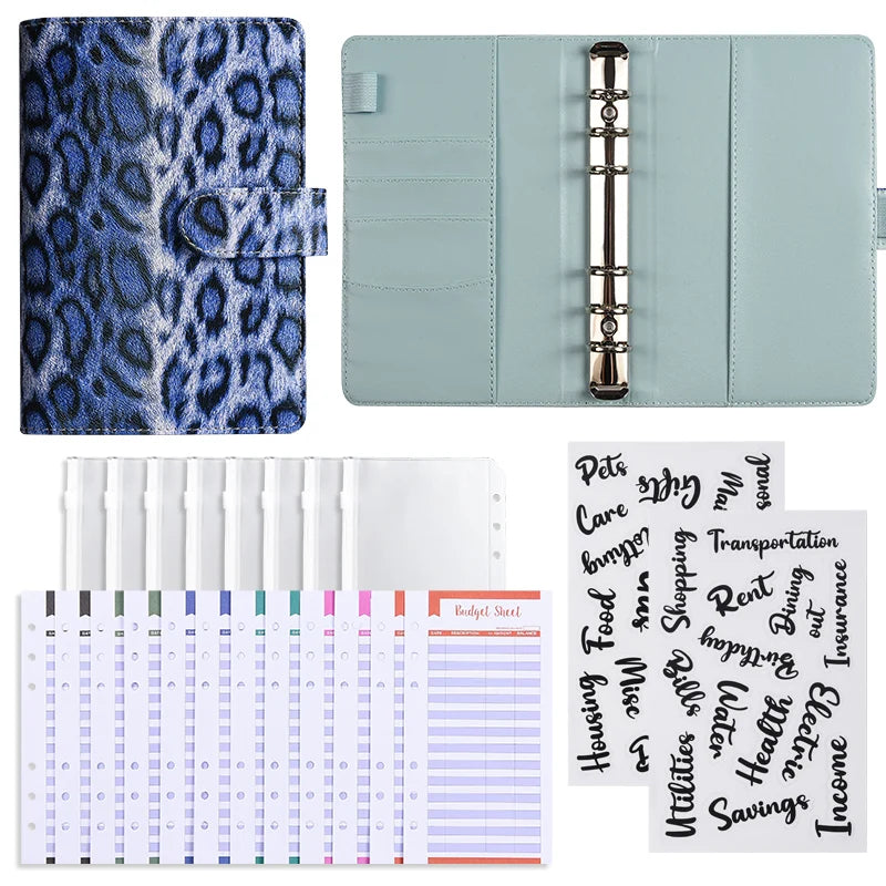 A6 Leopard Print Money Budget Planner Binder With Zipper Envelopes, Cash Envelopes For Budgeting, Money Organizerleopard print