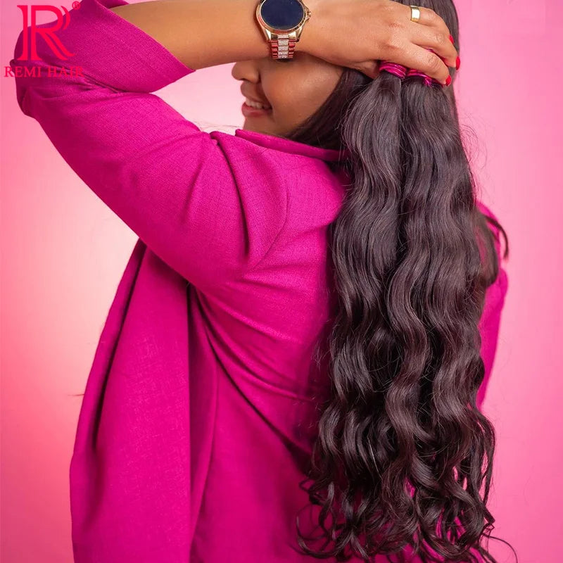 Human Hair Bulk No Weft Hair Extensions 100% Real Human Hair Braiding Natural Black Wavy Indian Hair Original Hair Weaving