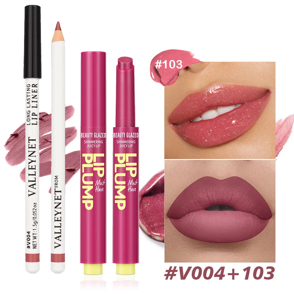 2Pcs/Set Matte Velvet Lip Liner + Moisturizing Lipstick - Long-lasting Waterproof Lip Set for a Natural Everyday Makeup Look