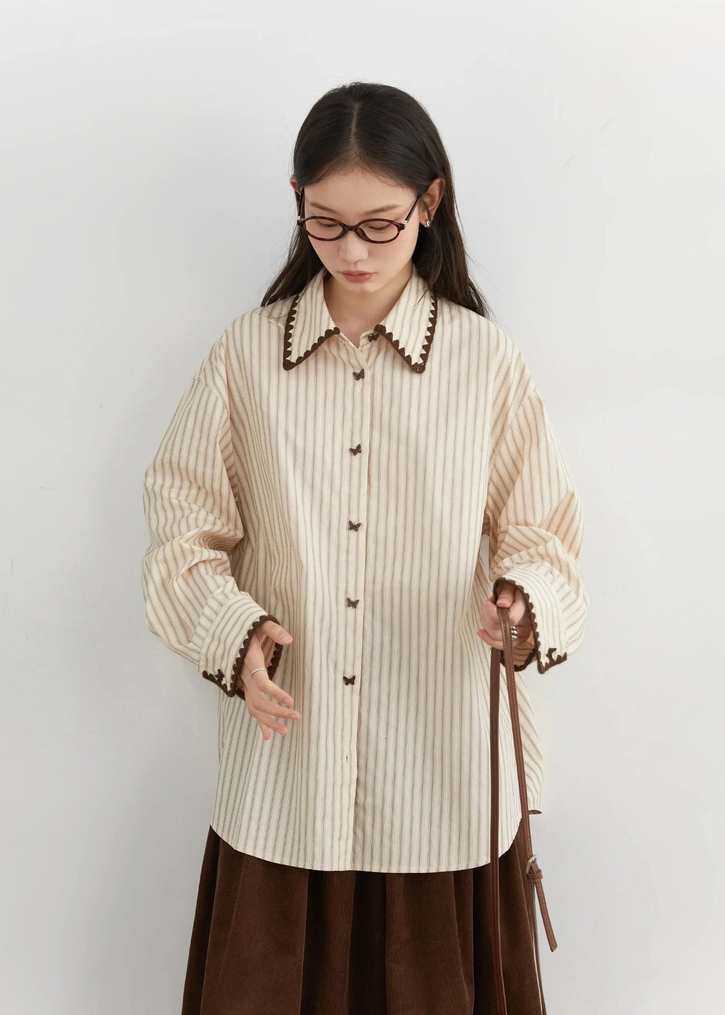 Women’s Striped Long Sleeve Blouse Loose Cotton Shirt