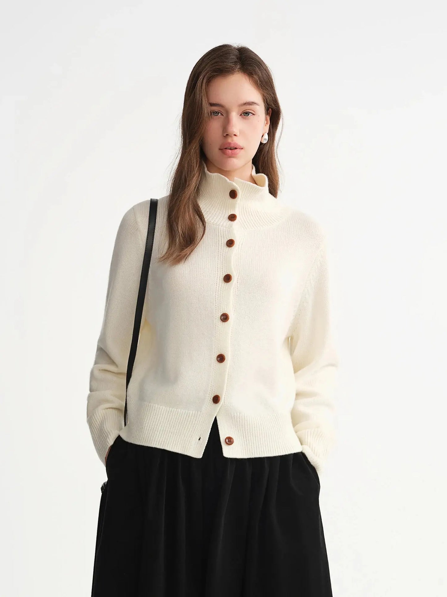 Women’s Wool Knitted Cardigan - Soft Ribbed Winter Sweater