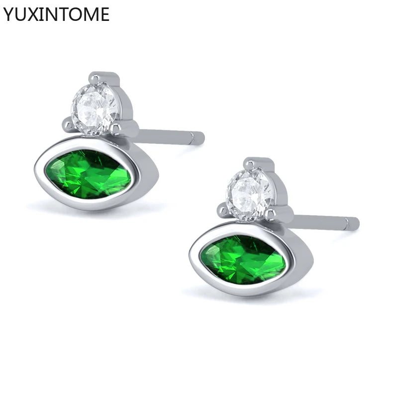925 Sterling Silver Ear Needle Green Zircon Stud Earrings for Women Luxury Long Chain Geometric Gold Earrings Fashion Jewelry
