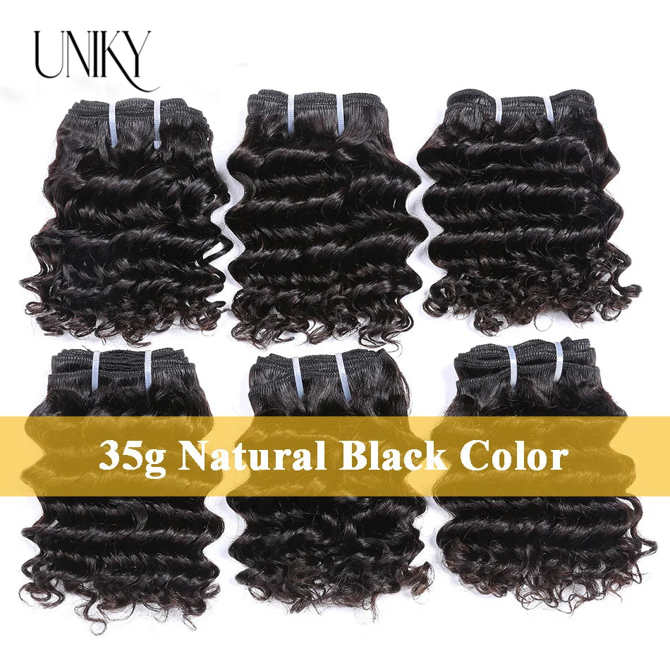 Deep Wave Hair Bundles Short Deep Curly Hair 3 Bundles Remy Human Hair Extensions Natural Black Brazilian Bundles